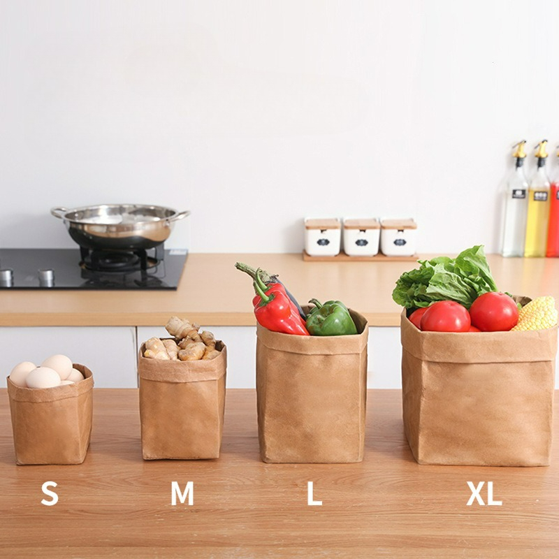 Food Storage Reusable Bags - クラフト紙袋 洗える紙製保存袋 再利用可能な食料品袋 食品、果物、野菜、植物、食料品、花、パンの包装用