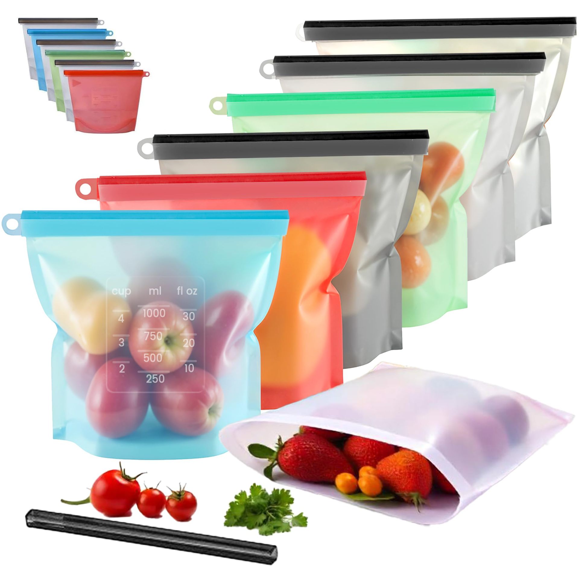 Food Storage Reusable Bags - 5 個のシリコーン食品保存容器漏れ防止容器再利用可能なスタンドアップジップシャットバッグフレッシュバッグ食品保存袋フレッシュ
