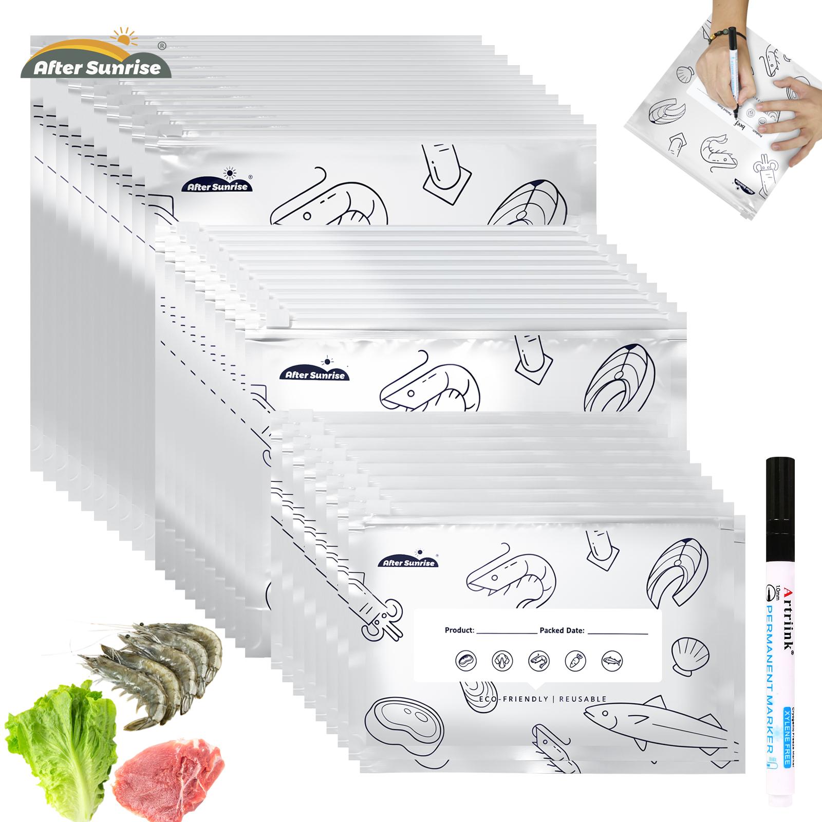 Lock And Lock Food Storage - 【冷蔵食品用】再利用可能なアルミホイル製密封保存袋、Aftersunrise 2026年新発売の食品用再封可能な真空ジッパーポーチ、ラベルとジップロック付きの野菜・果物・肉用自立型アルミホイル密封袋