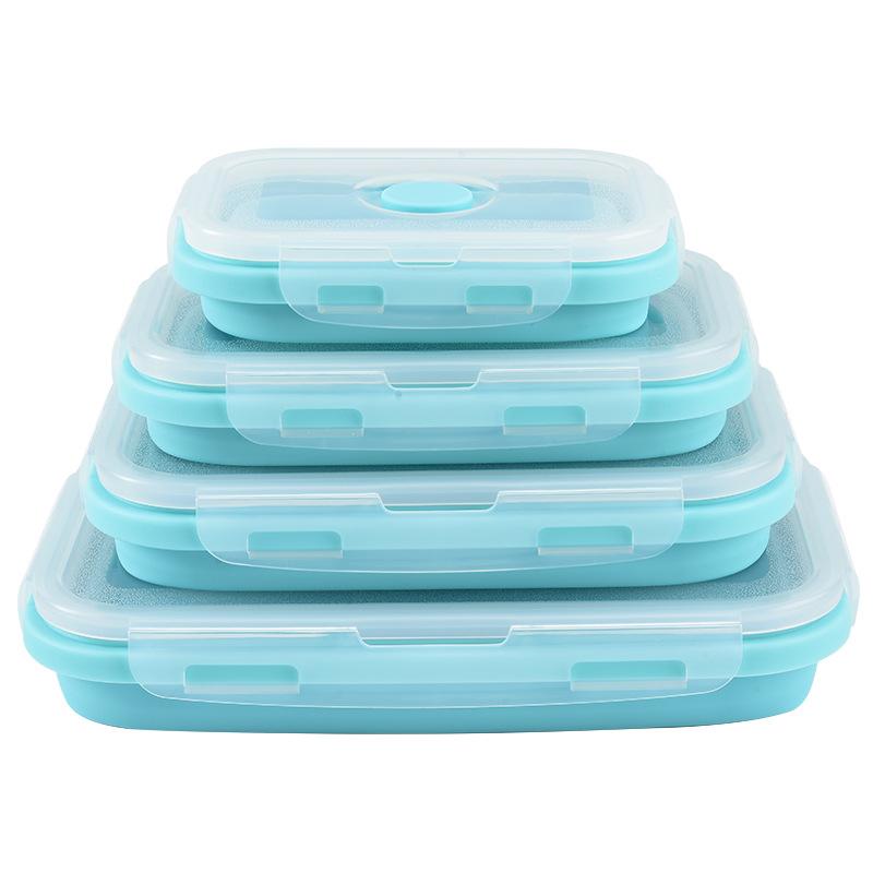 Food Storage Safe - 折りたたみ式シリコン製食品保存容器、密閉蓋付き、電子レンジ・冷凍庫対応、携帯用長方形ランチボックス