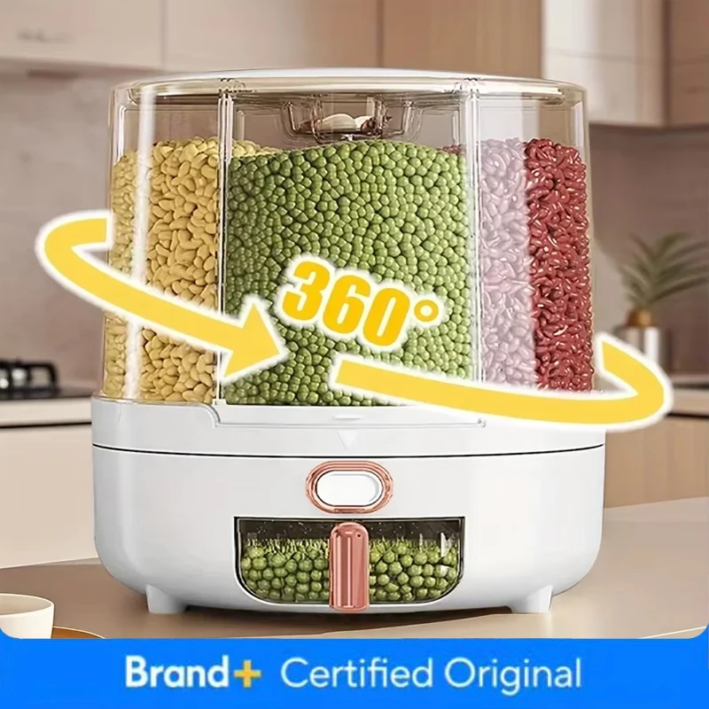 Food Storage In Pantry - 6区画360 ° 回転式密閉食品保存容器 - シリアル、キャンディー、米用の防湿 -
