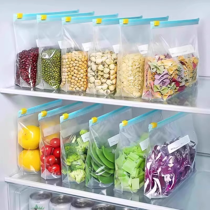 Lock And Lock Food Storage - ジップロック食品保存袋、冷蔵庫用厚手の冷凍庫袋、電子レンジ対応、再利用可能、整理に最適 (3 サイズ)