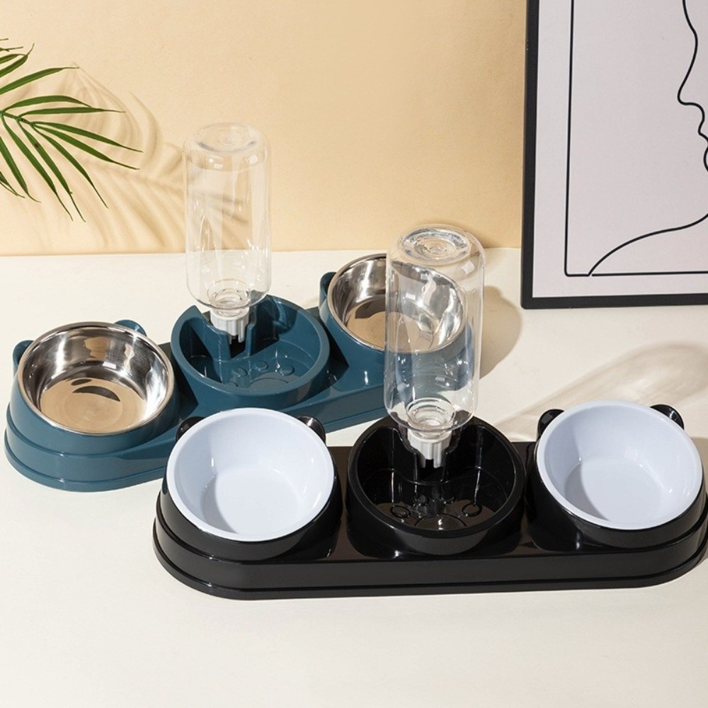 Portion Control Container - ペット用品 15度傾斜 3in1 猫用フィーダー ダブルボウル 首保護