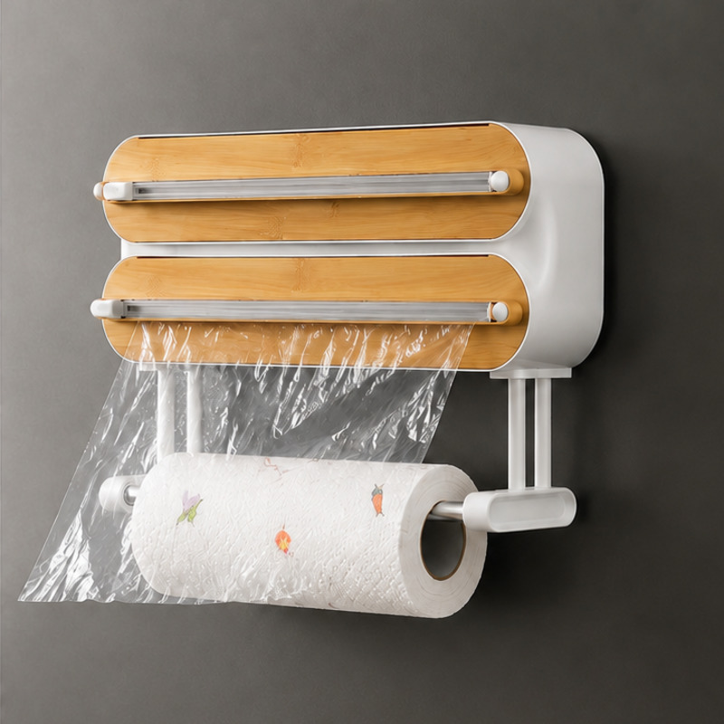 Portion Control Container - 磁気式食品ラップディスペンサーカッター、ラップフィルムホイルオーガナイザー、壁掛け冷蔵庫キッチン収納ホルダーボックス、キッチンツール