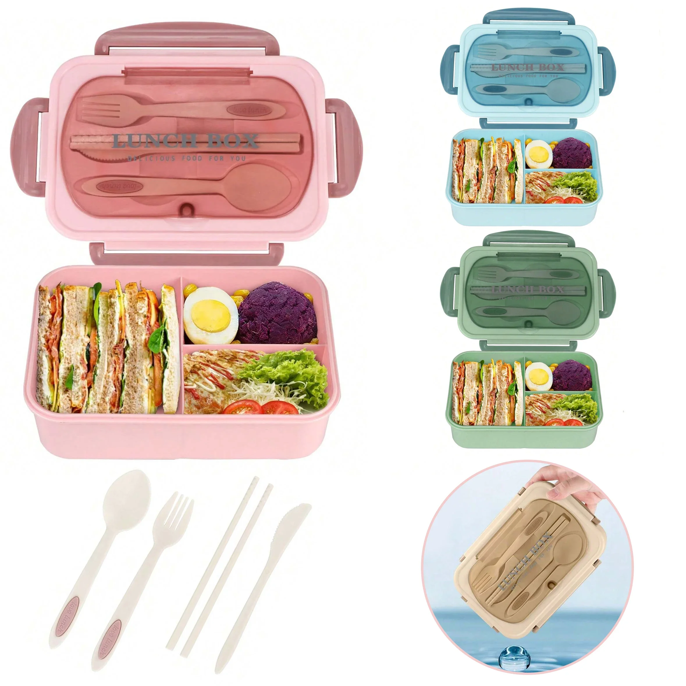 Food Storage Safe - 大人と女性のための4つのコンパートメントを備えた弁当弁当箱,学校に戻るための食品容器,4つのコンパートメントを備えた弁当箱