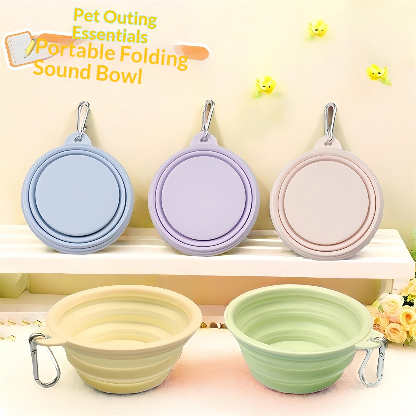 Portion Control Container - シリコン製犬用フード・水飲みボウル、折りたたみ式2in1ペット用ディスペンサー、屋外旅行用犬猫用カラビナ付きボトル、フード・水容器