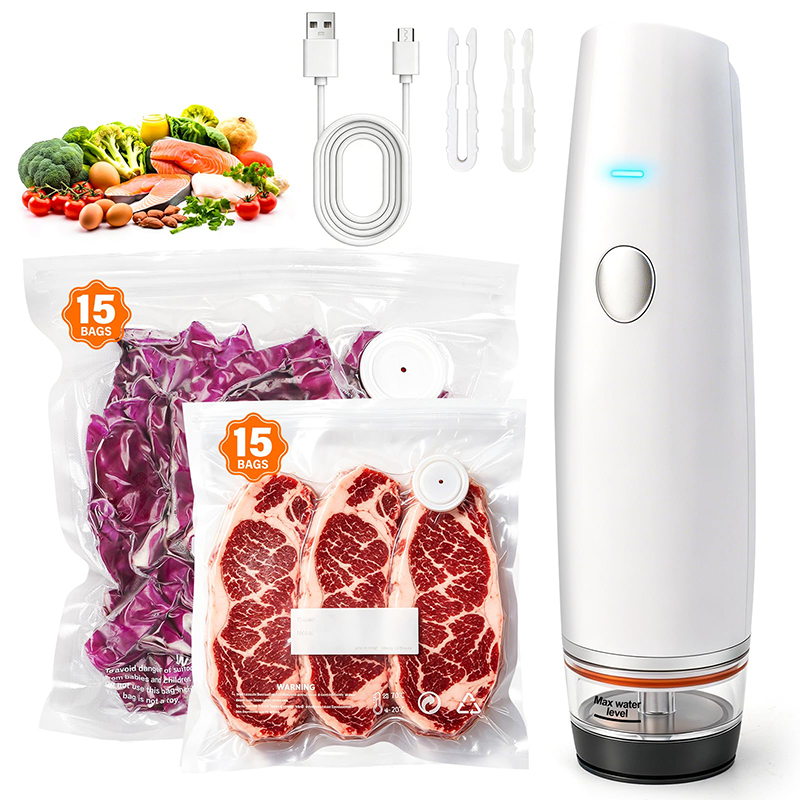 Food Storage Vacuum Pump - 充電式ハンディ真空シーラー、ポータブルコードレスミニフードセーバー、スマートキッチン真空ポンプ（食品保存＆低温調理用）