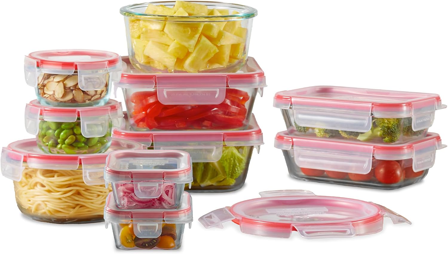 Food Storage Glass Set - フレッシュロック（10個セット）混合サイズ気密ガラス食品保存容器セット、無毒、プラスチック製BPAフリー漏れ防止ロック付き