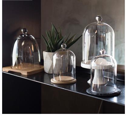 Food Storage Glass Set - ガラス製鮮度保持カバー付きケーキプレート、木製トレイ、セラミックベース、丸型デザートセット、装飾スタンド