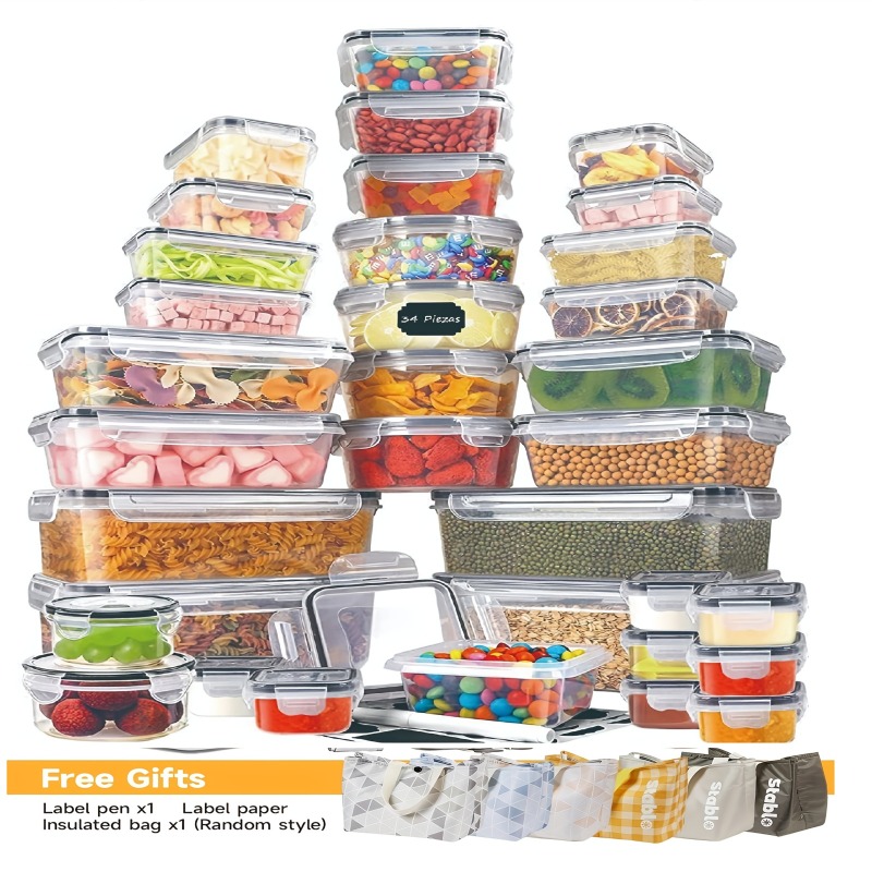 Food Storage In Pantry - 48個入り BPAフリー食品保存容器セット – キッチン、パントリー、旅行用の蓋とラベル付き気密容器24個