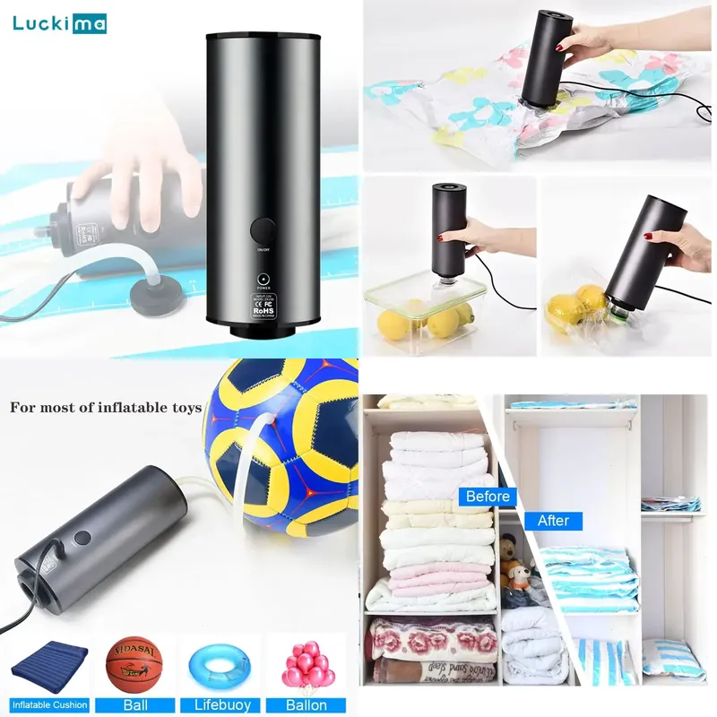 Food Storage Vacuum Pump - 2in1ポータブルエアバキュームマシンミニインフレーターエアコンプレッサーポンプ、旅行用、家庭用真空保存袋、食品保存用
