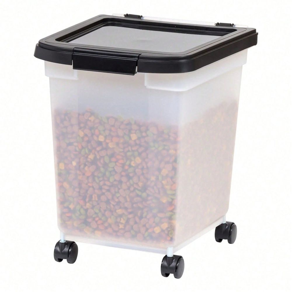 Food Storage Dog - 透明プラスチック製収納バケツ（車輪と蓋付き、25ポンド） 気密性のあるペットフード容器 犬猫用フード保存容器