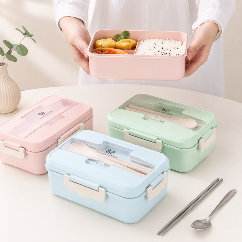 Food Storage Safe - 麦わら製ランチボックス、電子レンジ対応、携帯用弁当箱、食器付き、子供、学校、オフィス用食品保存容器