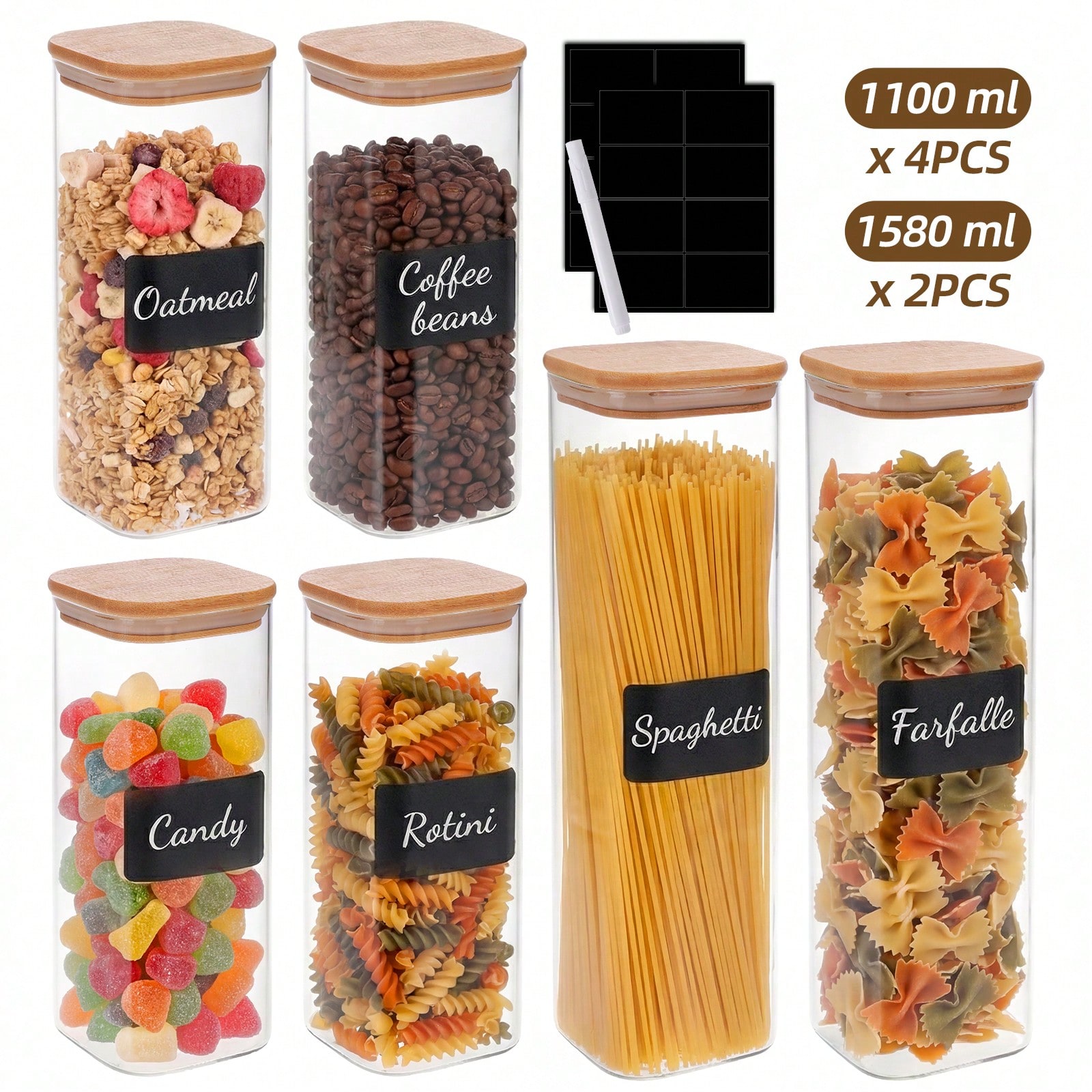 6/12個入りガラス製食品保存容器（蓋付き）、小麦粉、砂糖、 - Food Storage In Pantry のレビューと価格