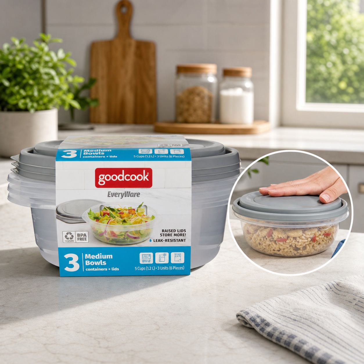 6個入り丸型5カップ食品保存容器（蓋付き）、グレーのプラスチ - Food Storage In Pantry のレビューと価格