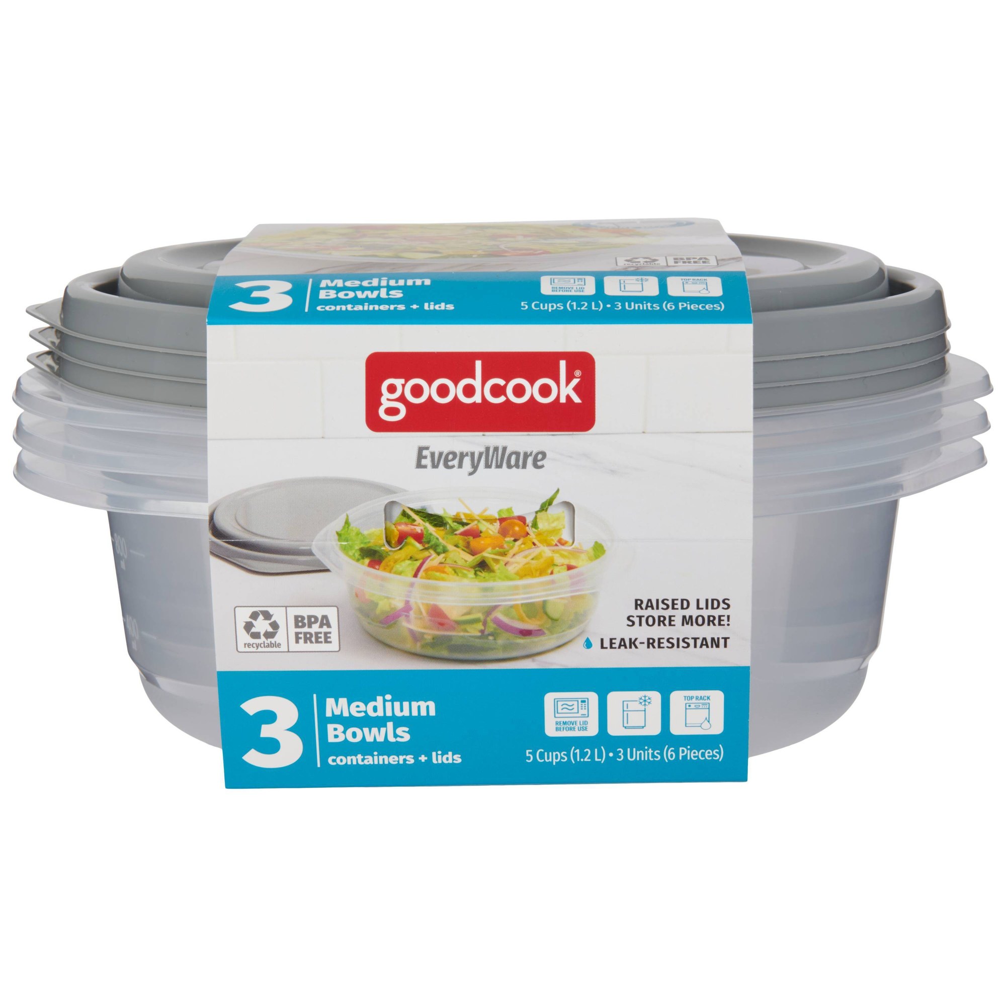 6個入り丸型5カップ食品保存容器（蓋付き）、グレーのプラスチ - Food Storage In Pantry のレビューと価格