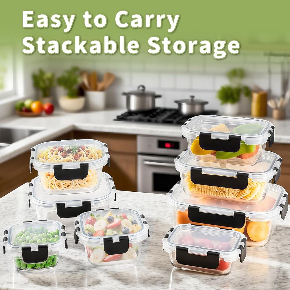 8個入りホウケイ酸ガラス製食品保存容器セット、気密蓋付き、オ - Food Storage Glass Set のレビューと価格