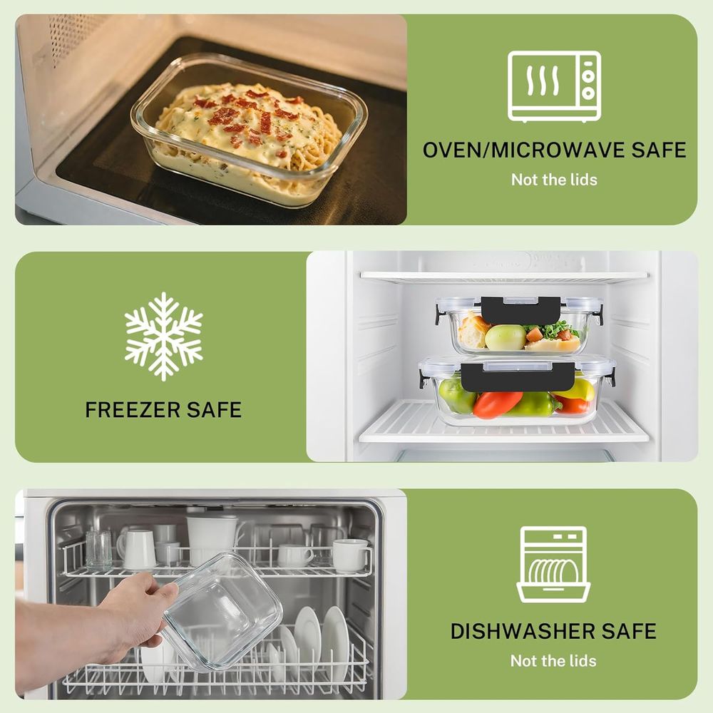 8個入りホウケイ酸ガラス製食品保存容器セット、気密蓋付き、オ - Food Storage Glass Set のレビューと価格