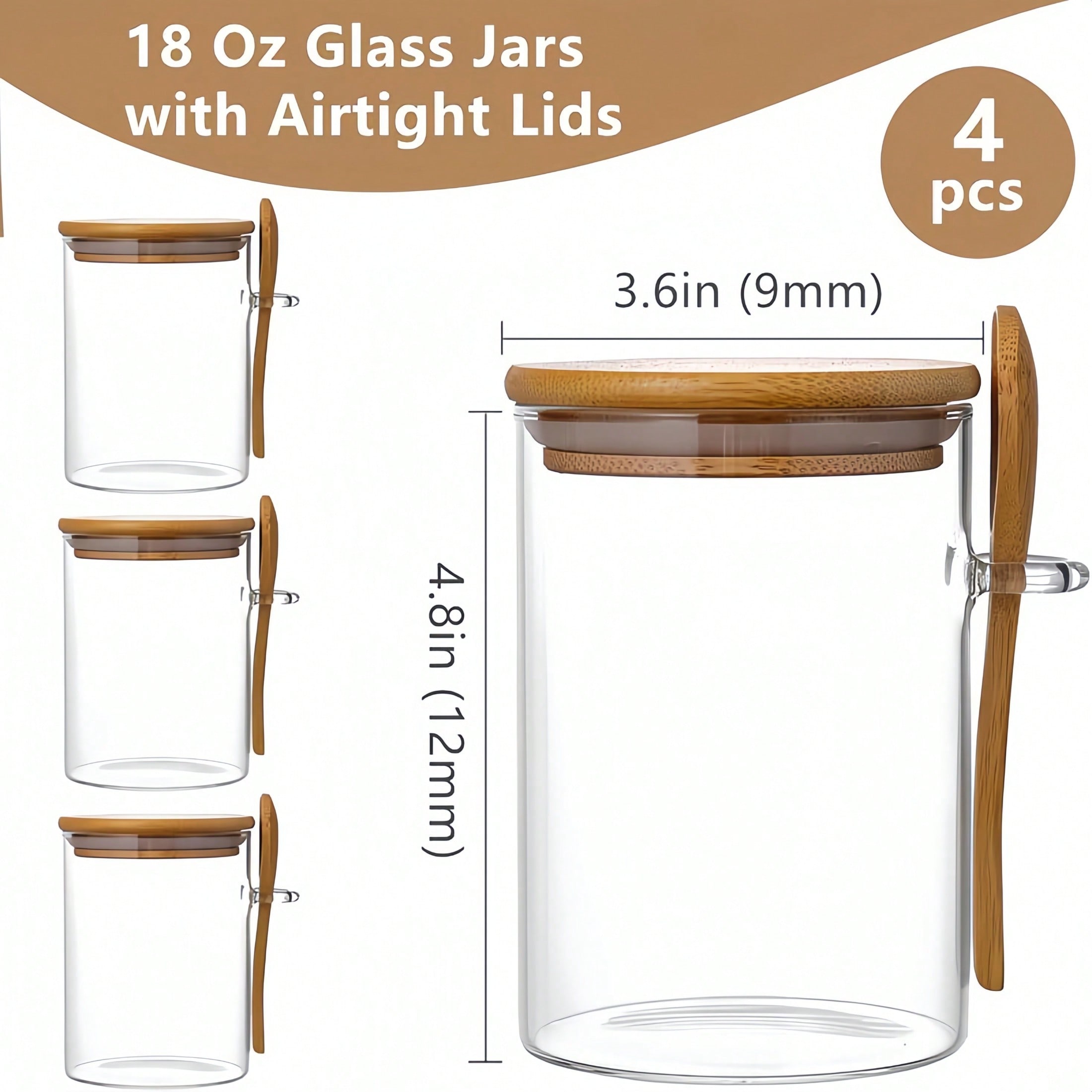 4ピース収納セット（収納ジャー4個+蓋4個+スプーン4本）竹 - Food Storage Glass Set のレビューと価格