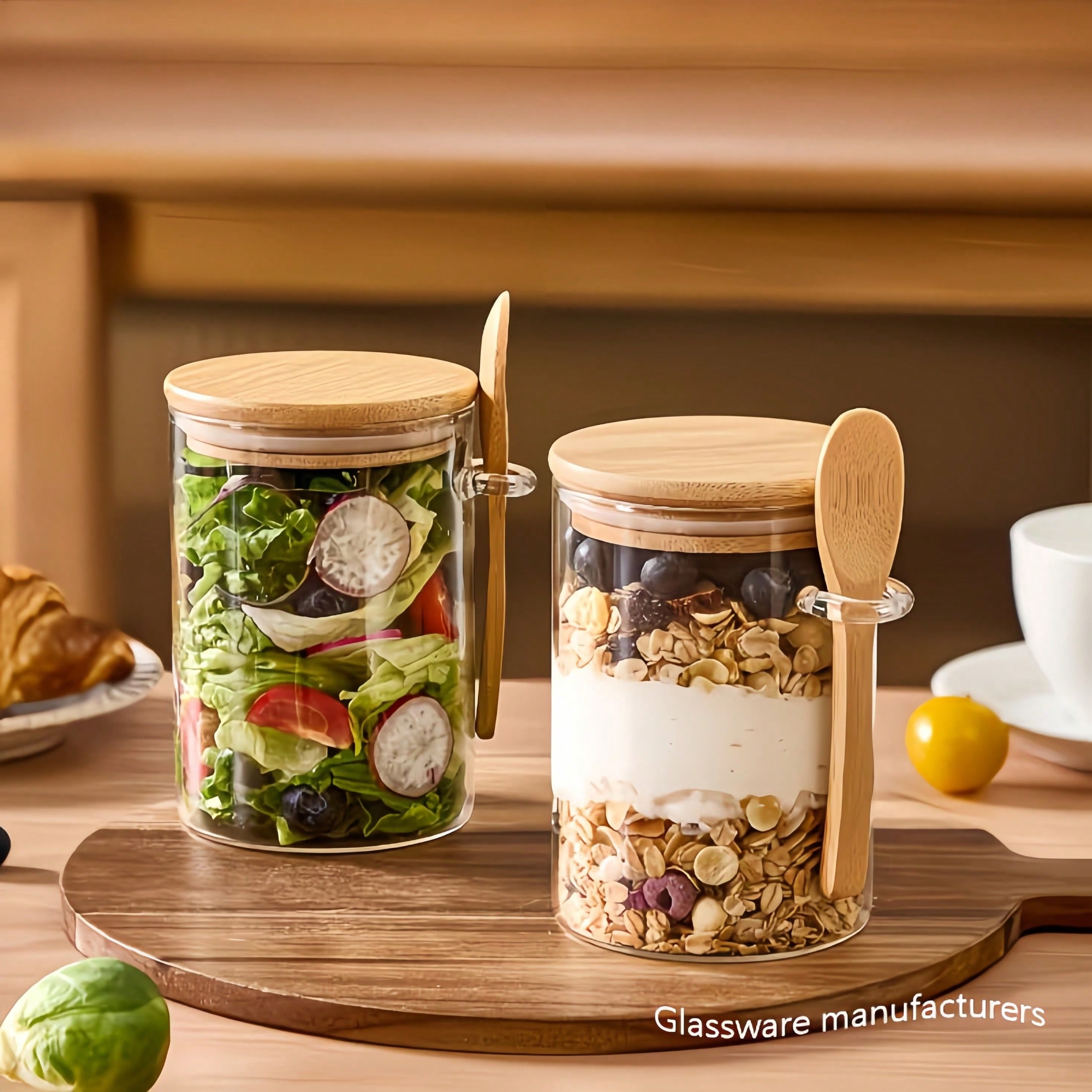 4ピース収納セット（収納ジャー4個+蓋4個+スプーン4本）竹 - Food Storage Glass Set のレビューと価格