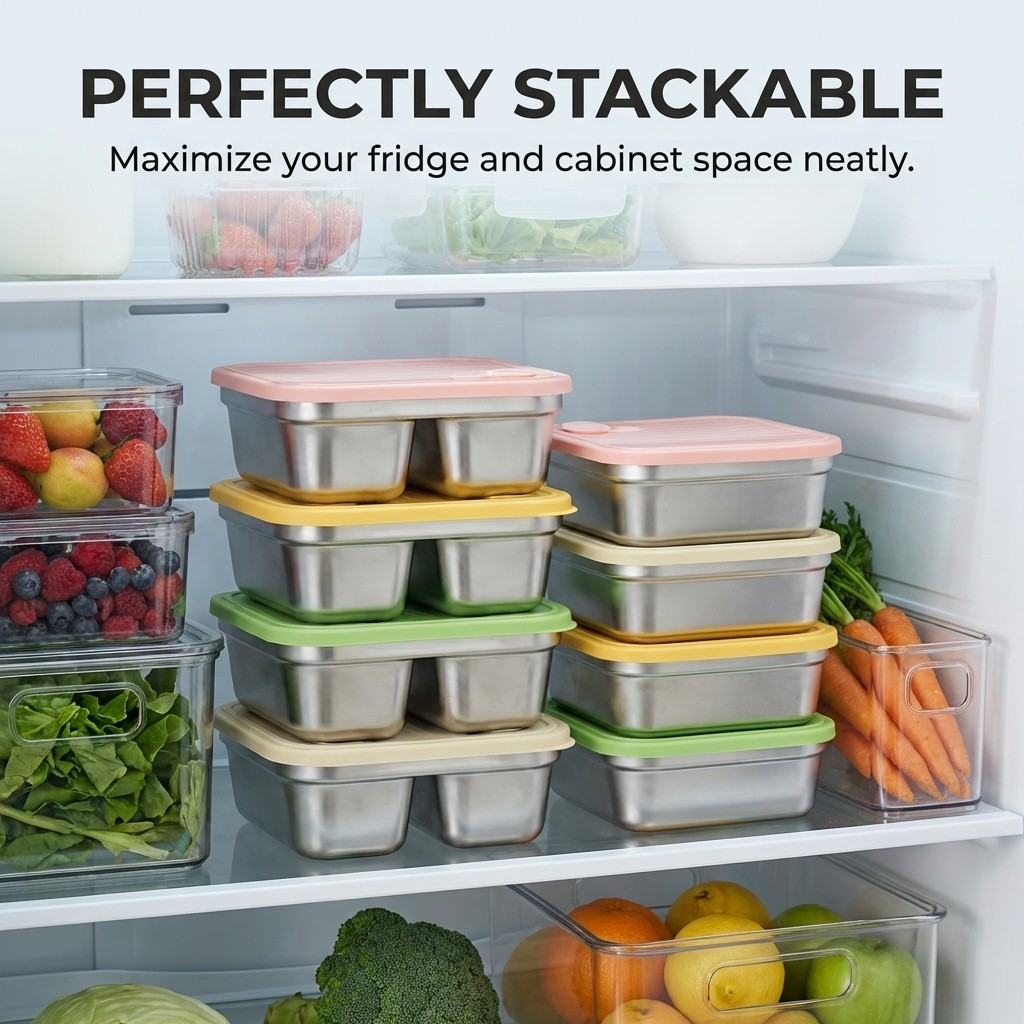 果物野菜保存容器 積み重ね可能 大容量 304ステンレス鋼  - Portion Control Container のレビューと価格