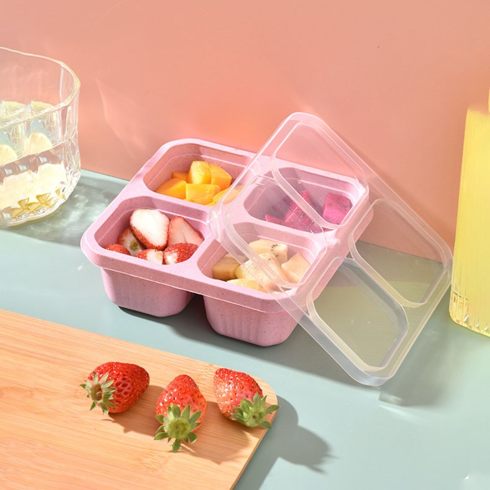 1個入り 再利用可能な小麦ストロー素材 4仕切り付きフードコ - Food Storage Safe のレビューと価格