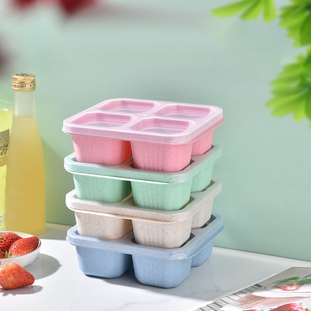 1個入り 再利用可能な小麦ストロー素材 4仕切り付きフードコ - Food Storage Safe のレビューと価格