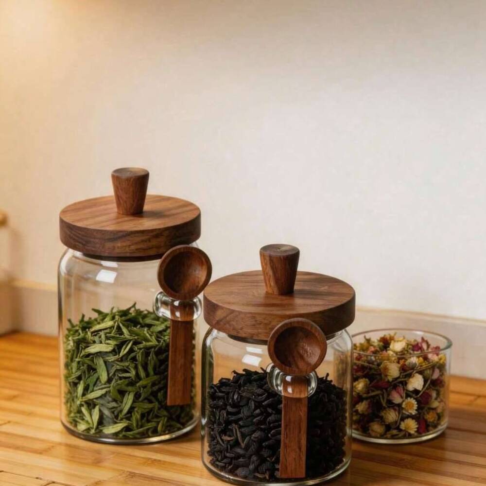 3個セット 透明ガラス瓶 木製蓋とお揃いのスプーン付き 密閉 - Food Storage Glass Set のレビューと価格