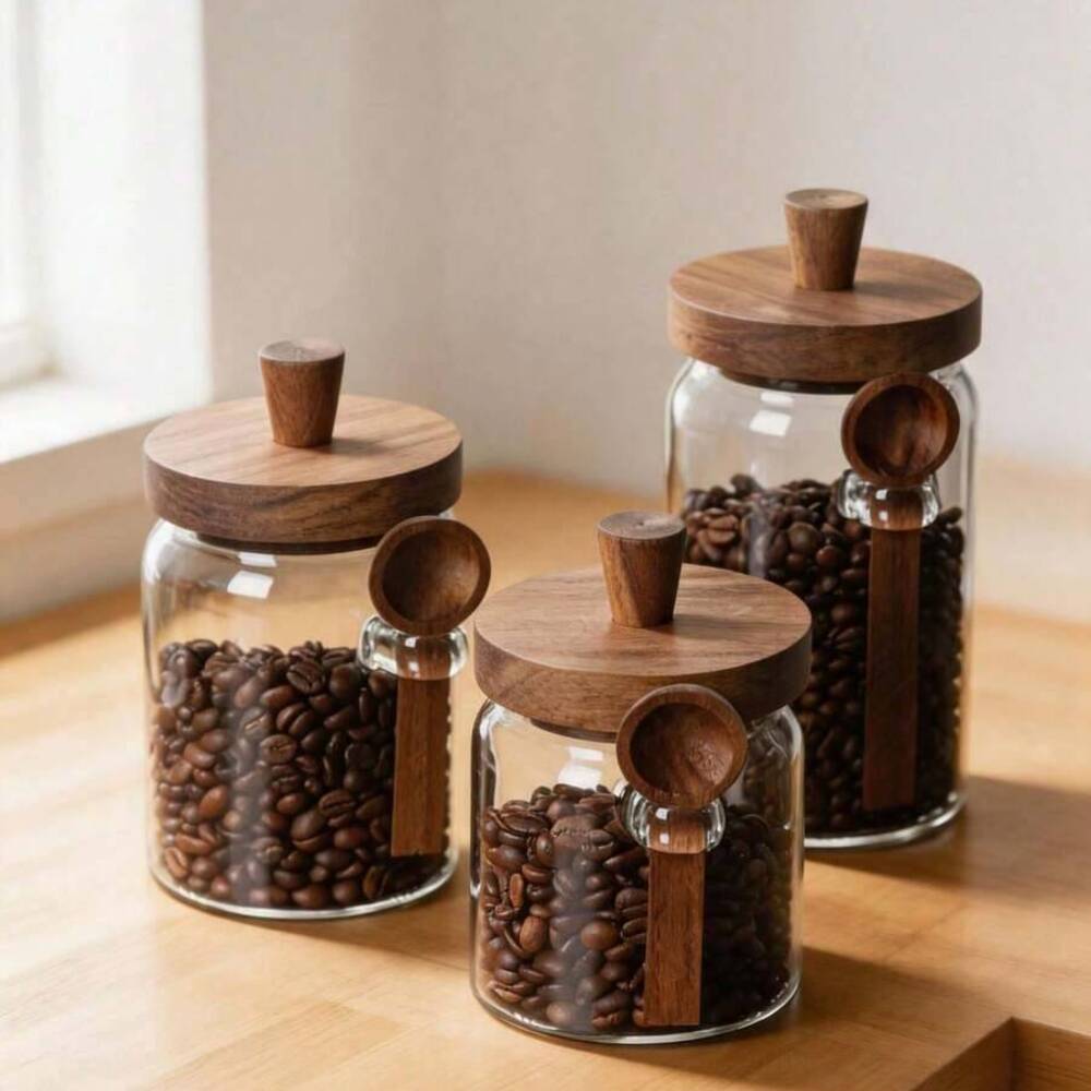 3個セット 透明ガラス瓶 木製蓋とお揃いのスプーン付き 密閉 - Food Storage Glass Set のレビューと価格
