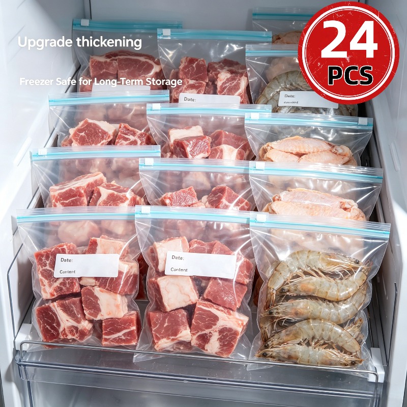 24枚入り再利用可能なジップロック食品保存袋、果物、肉、野菜 - Food Storage Reusable Bags のレビューと価格