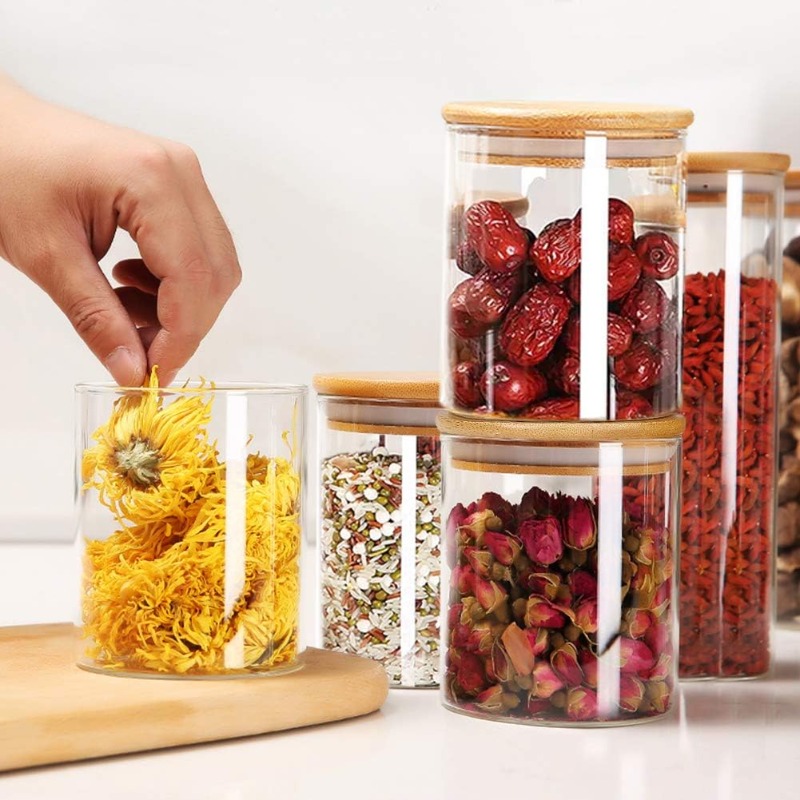 竹製の密閉蓋とラベル付きガラス瓶12個セット、食品シリアル保 - Food Storage Glass Set のレビューと価格