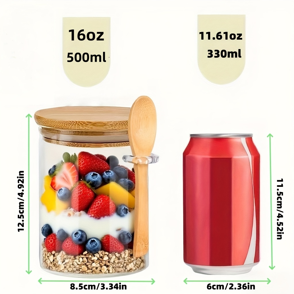 1/2/4/8個入りオートミールガラスカップセット、蓋とスプ - Food Storage Glass Set のレビューと価格