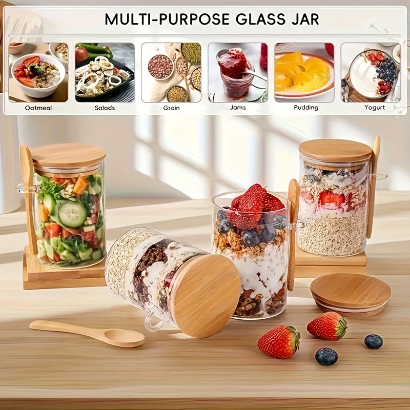 1/2/4/8個入りオートミールガラスカップセット、蓋とスプ - Food Storage Glass Set のレビューと価格