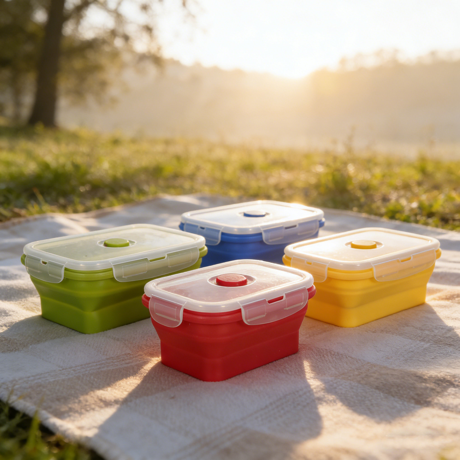 4個セット 折りたたみ式シリコン製ランチボックス 携帯用食品 - Food Storage Safe のレビューと価格