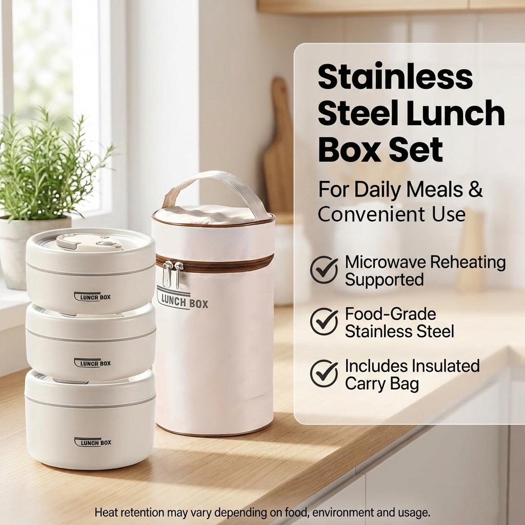 携帯用3ピースステンレス製ランチボックスセット、断熱バッグ付 - Food Storage Reusable Bags のレビューと価格