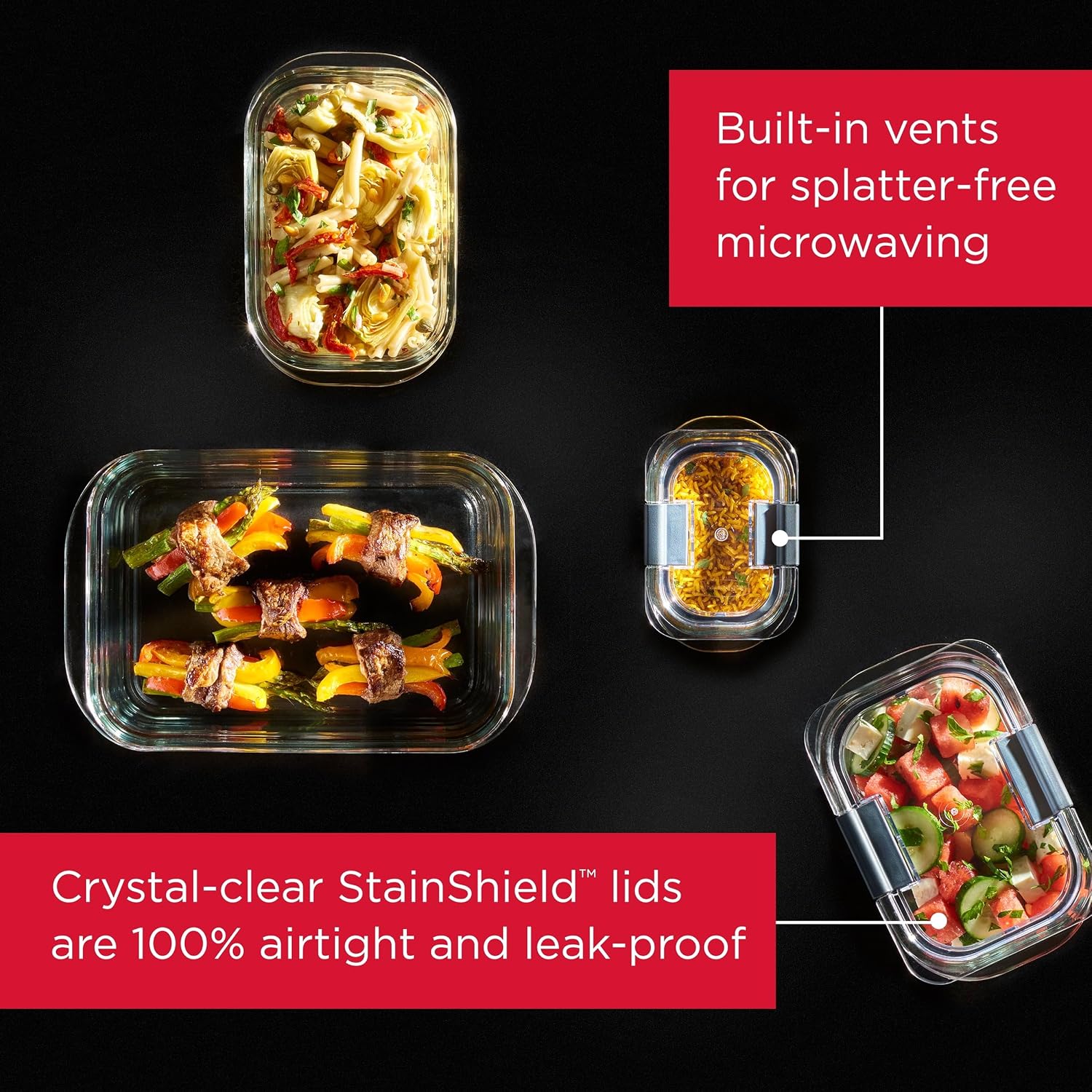 ブリリアンス ガラス製食品保存容器、3.2カップ、4個セット - Food Storage Glass Set のレビューと価格