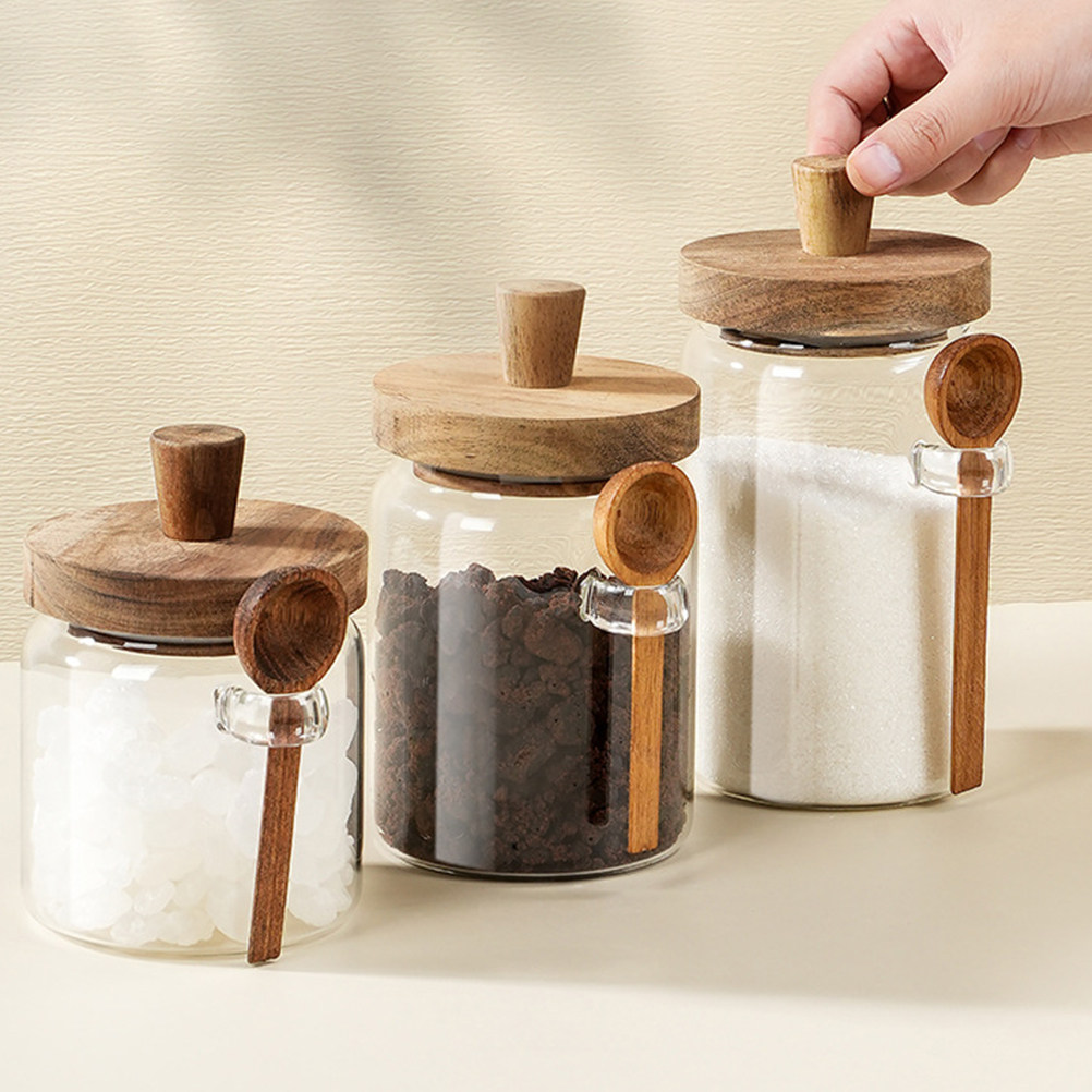 透明ガラス製食品保存容器、気密性のある木製蓋付き、コーヒー容 - Food Storage In Pantry のレビューと価格