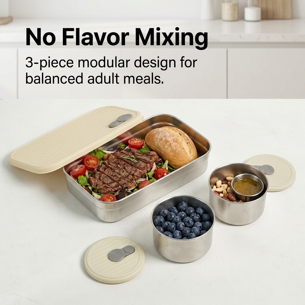 電子レンジ対応 304ステンレス製弁当箱セット 3コンパート - Food Storage Safe のレビューと価格