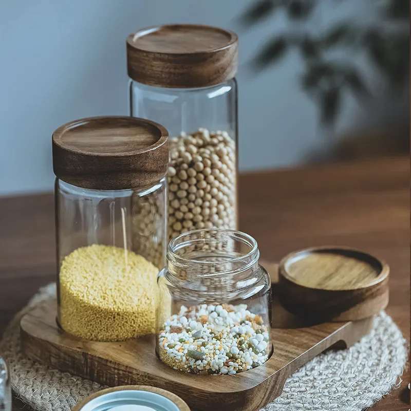 木製蓋付きガラスジャー,気密キャニスター,密閉フード容器,ベ - Food Storage Glass Set のレビューと価格