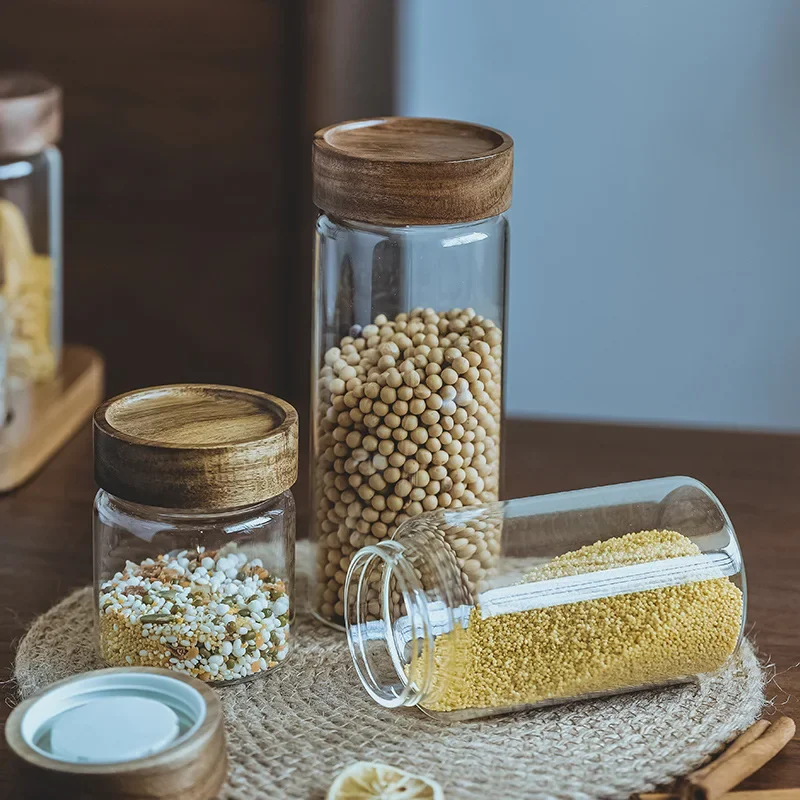 木製蓋付きガラスジャー,気密キャニスター,密閉フード容器,ベ - Food Storage Glass Set のレビューと価格