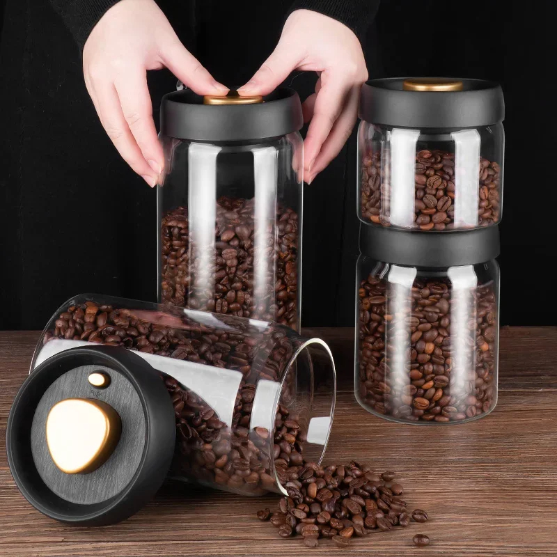 コーヒー豆真空密封瓶、透明ガラス食品保存瓶、家庭用防湿・密封 - Food Storage Glass Set のレビューと価格