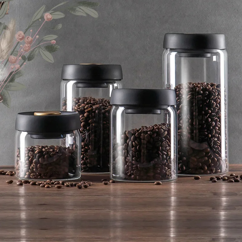コーヒー豆真空密封瓶、透明ガラス食品保存瓶、家庭用防湿・密封 - Food Storage Glass Set のレビューと価格