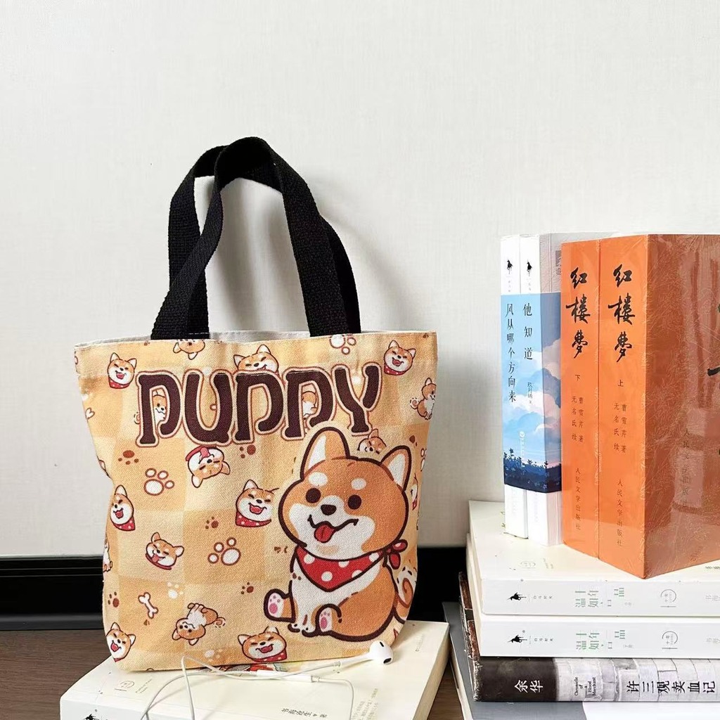 漫画動物柄キャンバスランチバッグ ポータブル弁当箱トートバッ - Food Storage Reusable Bags のレビューと価格