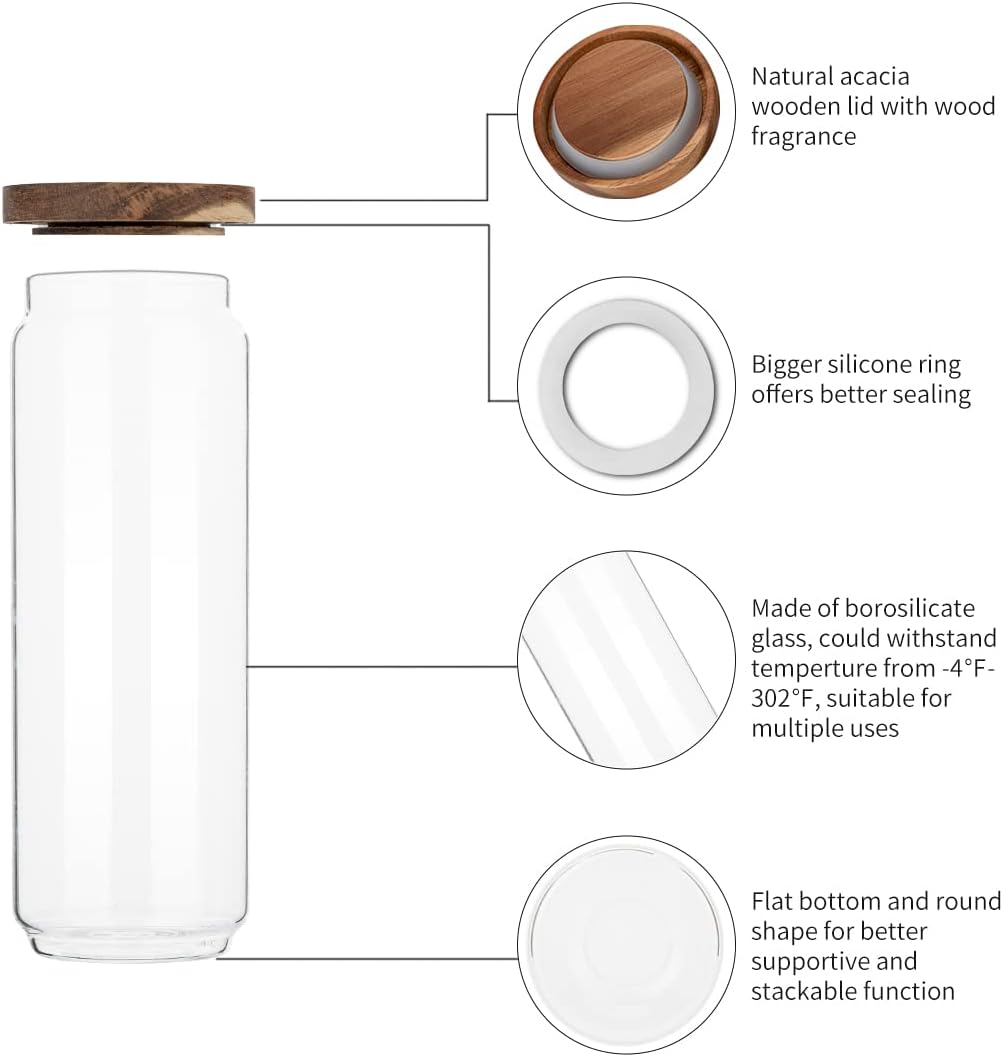 4個パック 34オンス ガラス瓶 木製蓋付き、ガラス製キッチ - Food Storage Glass Set のレビューと価格