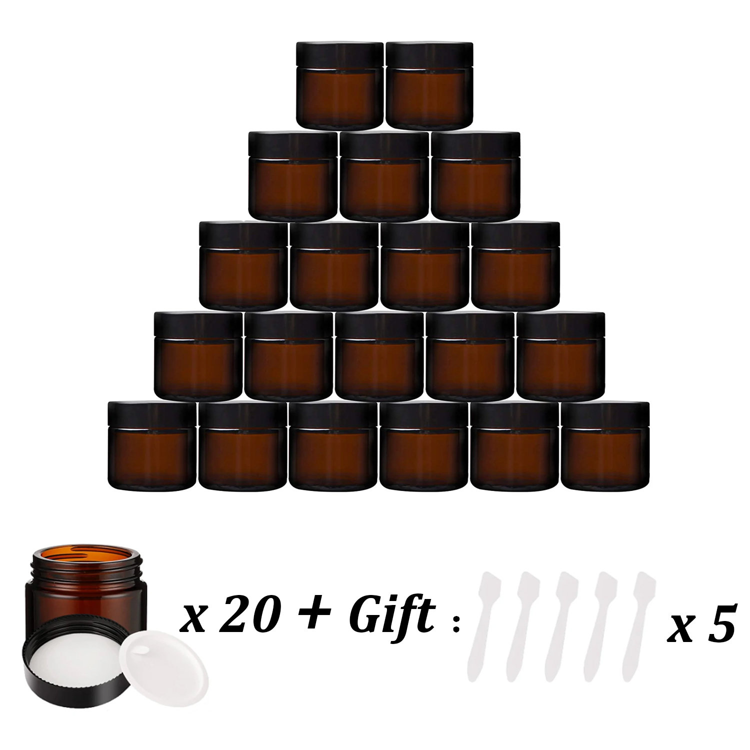 20 個の小さな琥珀色のガラス瓶、黒い蓋付き 5/10/15 - Food Storage Glass Set のレビューと価格