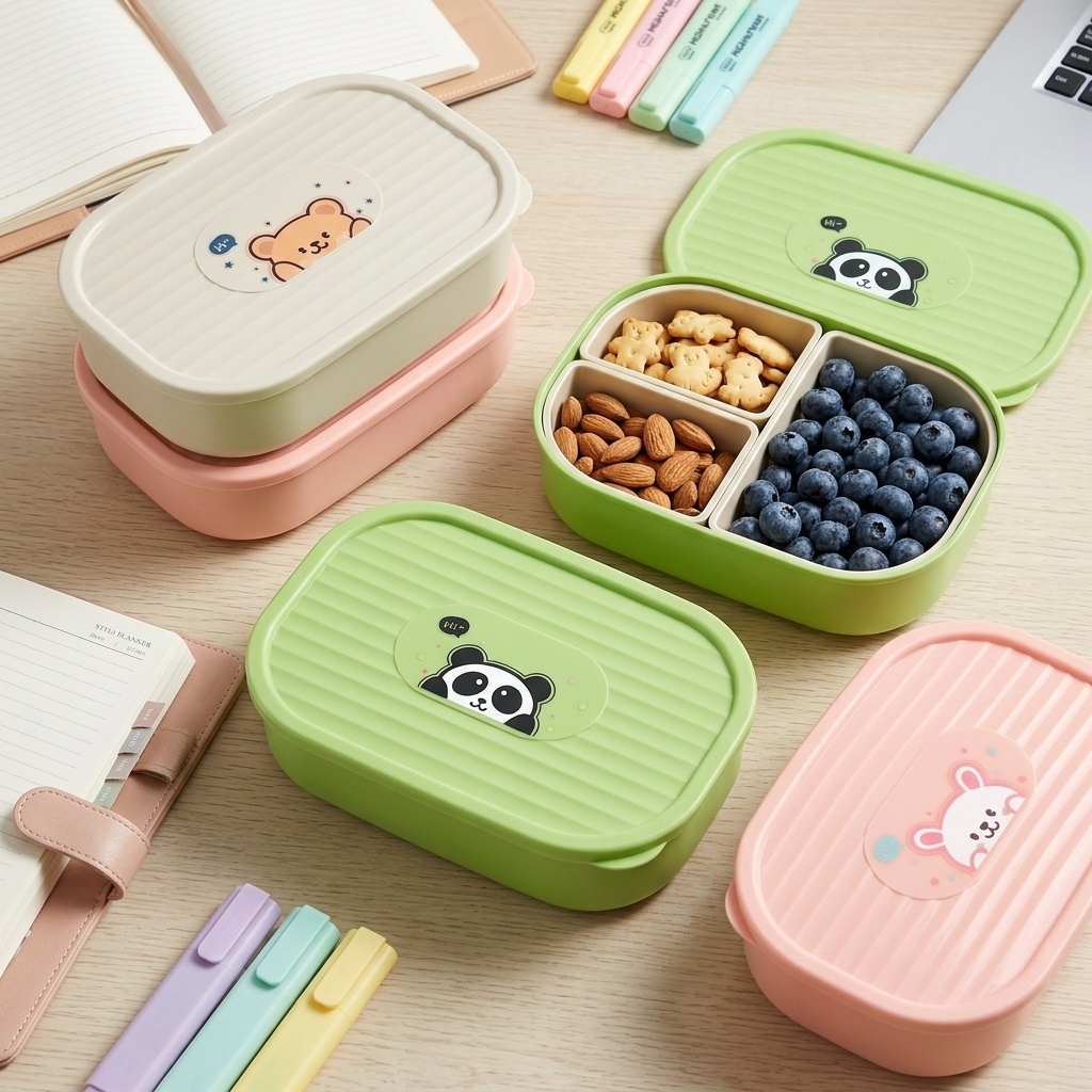 かわいいプラスチック製の分割ランチボックス子供学生用ポータブ - Food Storage Safe のレビューと価格