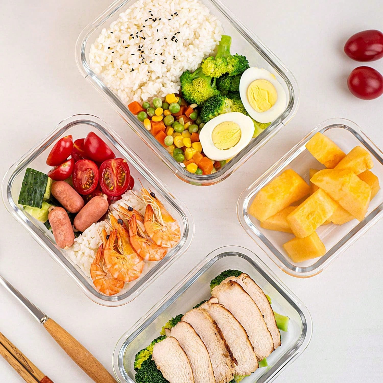 10個セット ガラス製ミールプレップ容器 モダンな透明食品保 - Portion Control Container のレビューと価格