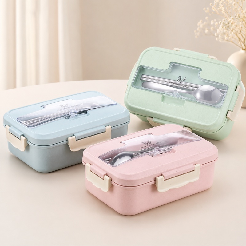 麦わら製ランチボックス、電子レンジ対応、携帯用弁当箱、食器付 - Food Storage Safe のレビューと価格