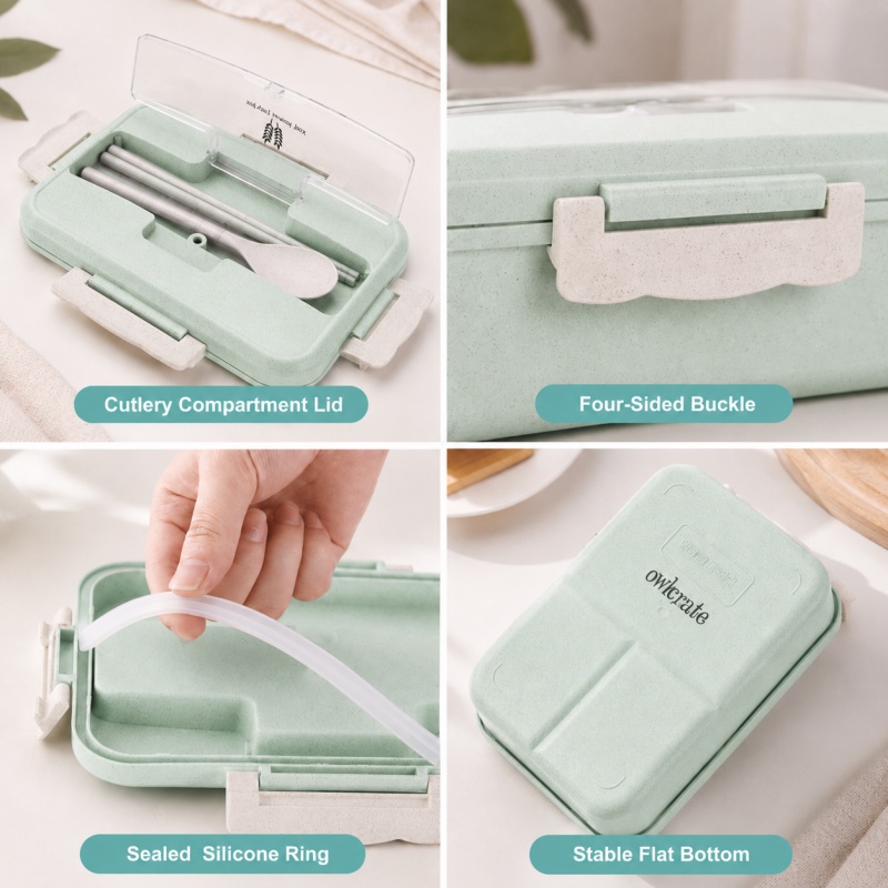 麦わら製ランチボックス、電子レンジ対応、携帯用弁当箱、食器付 - Food Storage Safe のレビューと価格